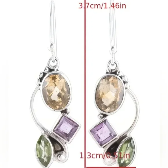 Silver Earrings with Citrine, Amethyst & Peridot #408 - Picture 5 of 5